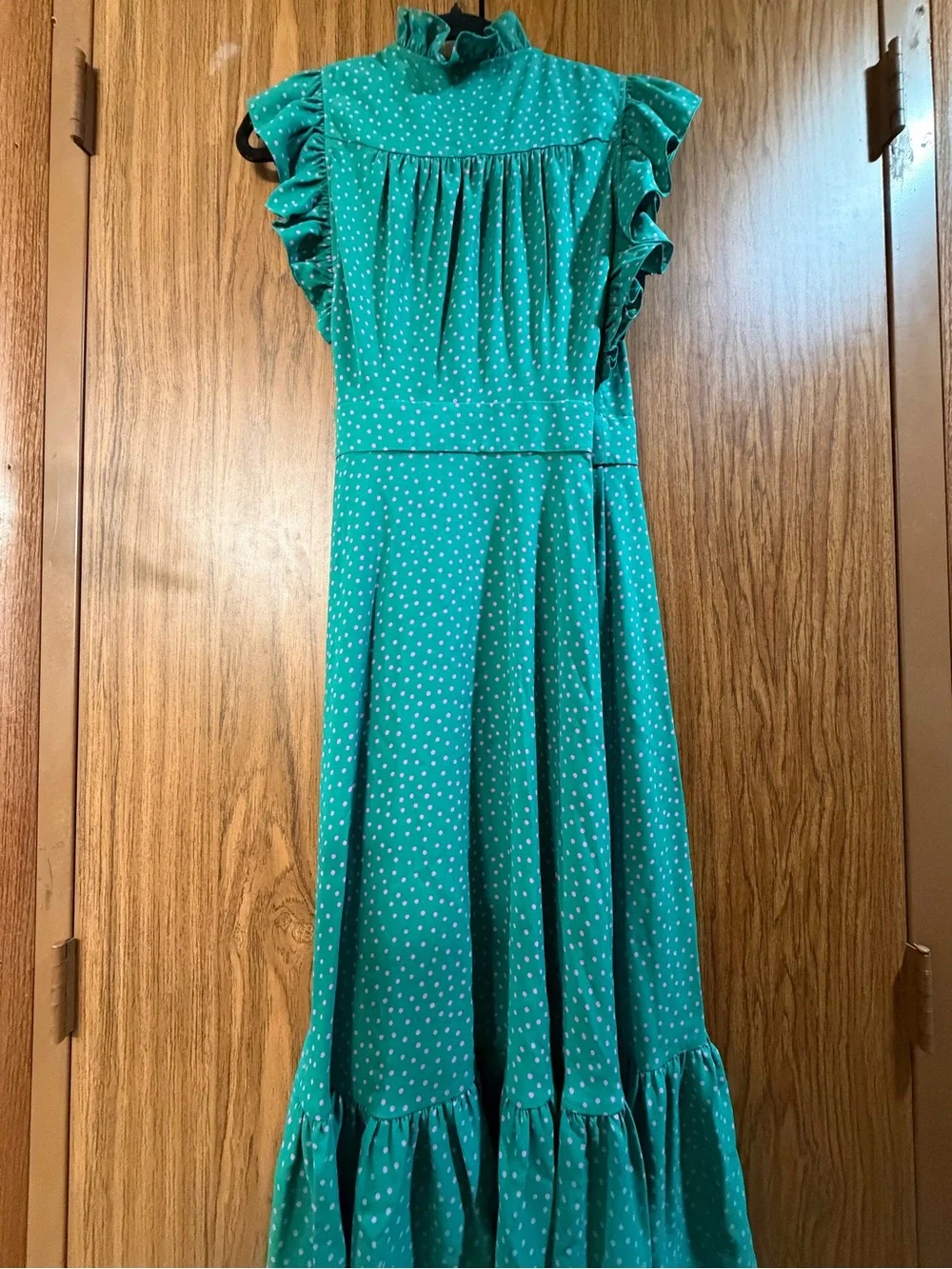 kate spade Teal Polka Dot Ruffle Wrap Midi Dress size 2